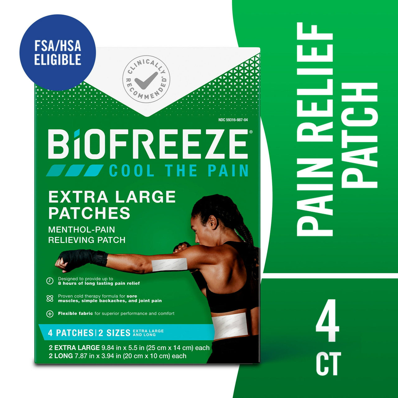 Biofreeze Pain Relieving Patch, Pain Relief, 2 Sizes, Extra Large, 4 Ea